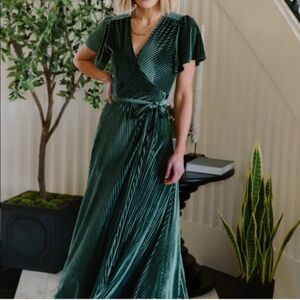 Baltic Born Andi Ribbed Velvet Wrap Dress Emerald Green Size Large